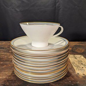 Rosenthal Porcelain China - Gala Blue - 14 Footed Teacups + 12 Saucers